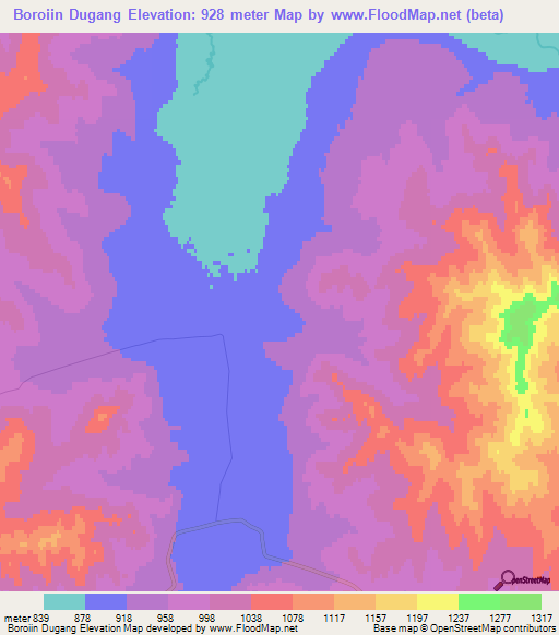 Boroiin Dugang,Mongolia Elevation Map