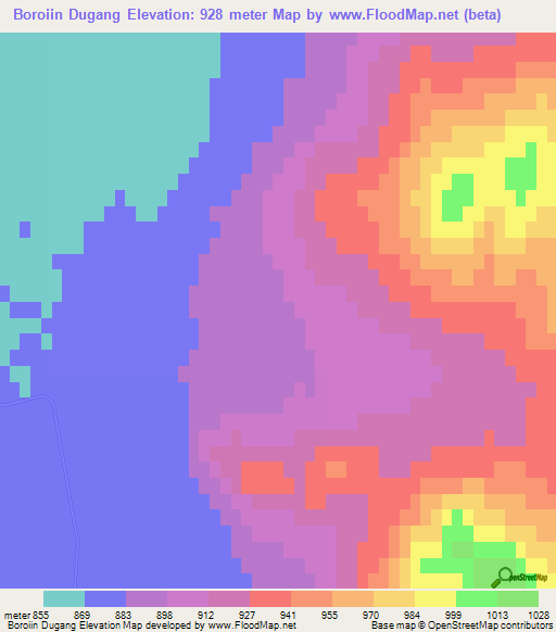 Boroiin Dugang,Mongolia Elevation Map