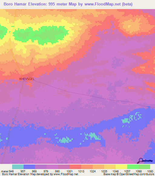 Boro Hamar,Mongolia Elevation Map