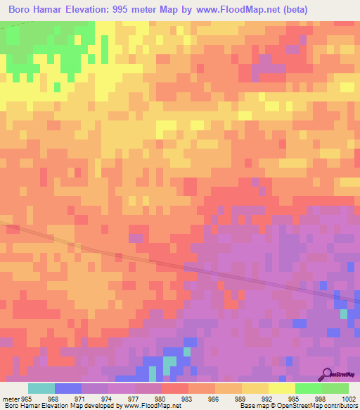Boro Hamar,Mongolia Elevation Map