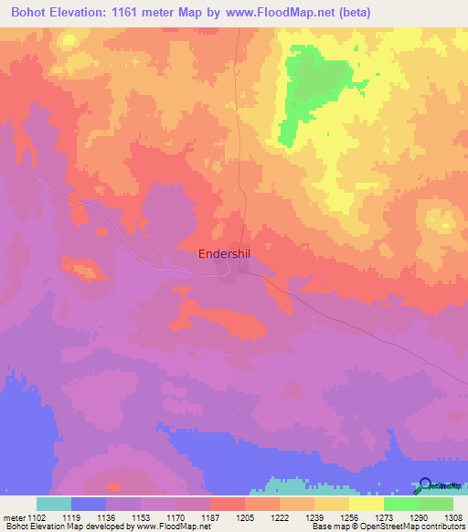 Bohot,Mongolia Elevation Map