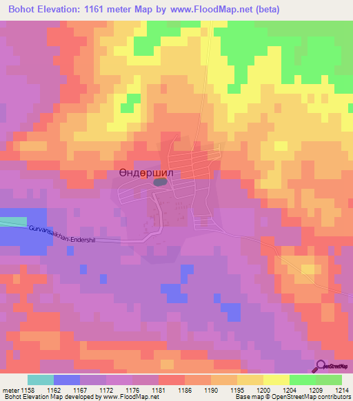 Bohot,Mongolia Elevation Map
