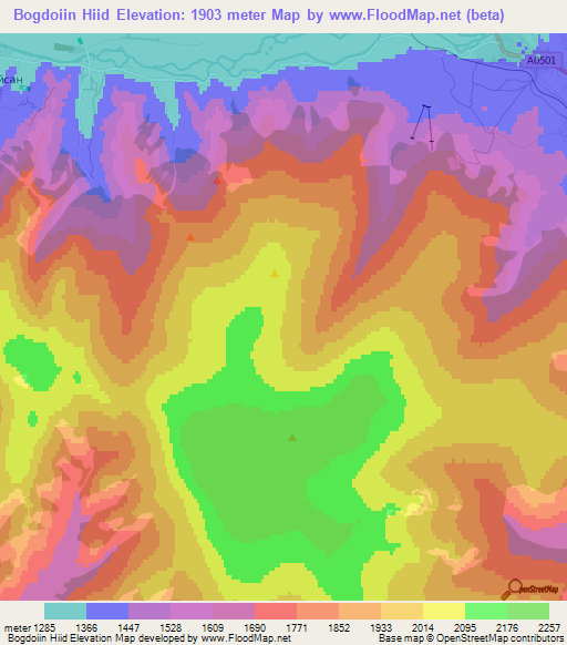 Bogdoiin Hiid,Mongolia Elevation Map