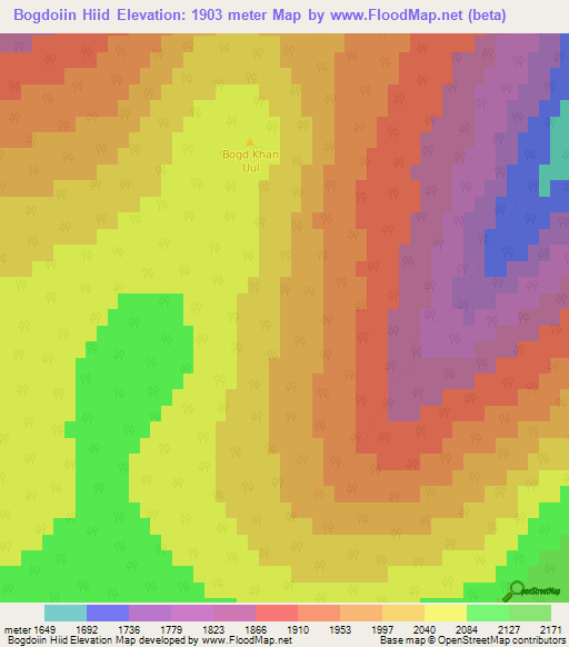 Bogdoiin Hiid,Mongolia Elevation Map