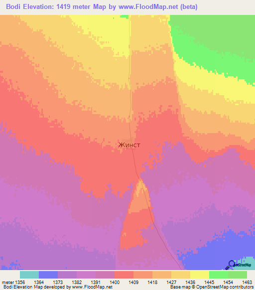 Bodi,Mongolia Elevation Map