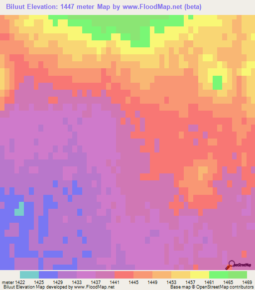 Biluut,Mongolia Elevation Map