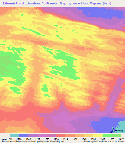 Biluunii Hural,Mongolia Elevation Map