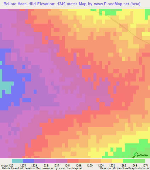 Belinte Haan Hiid,Mongolia Elevation Map