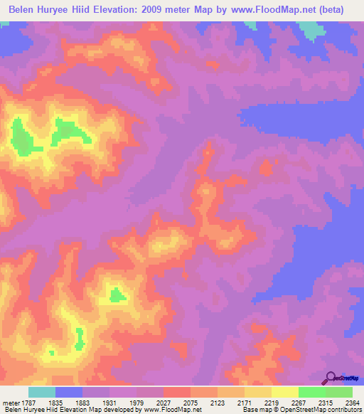 Belen Huryee Hiid,Mongolia Elevation Map