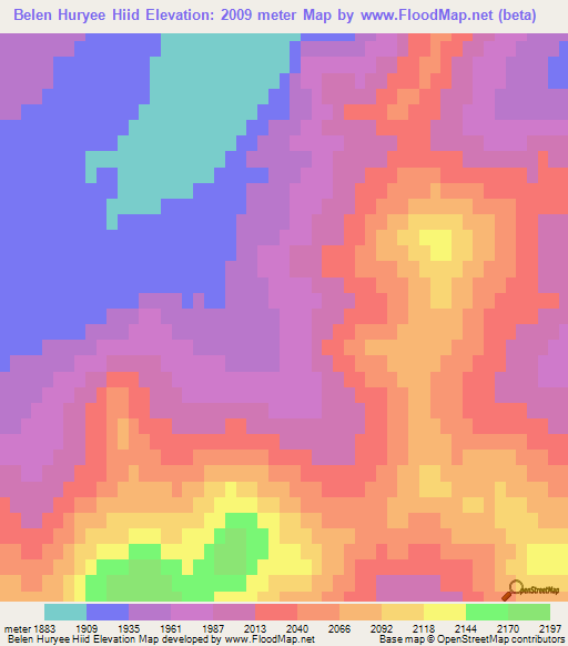 Belen Huryee Hiid,Mongolia Elevation Map