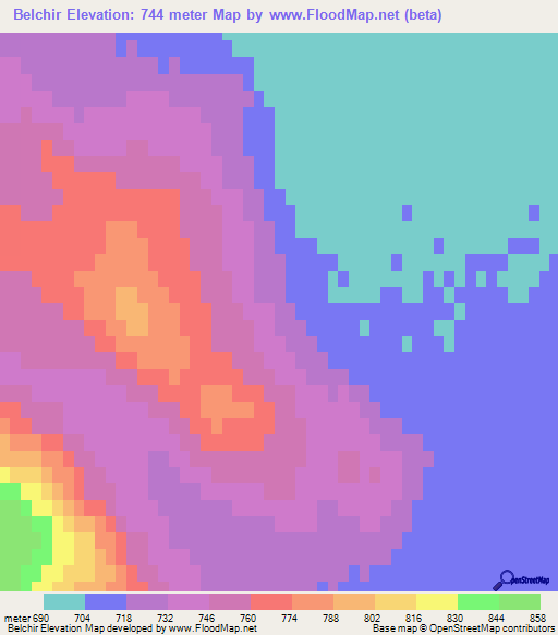 Belchir,Mongolia Elevation Map