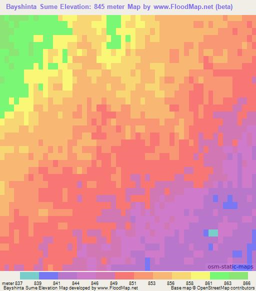 Bayshinta Sume,Mongolia Elevation Map