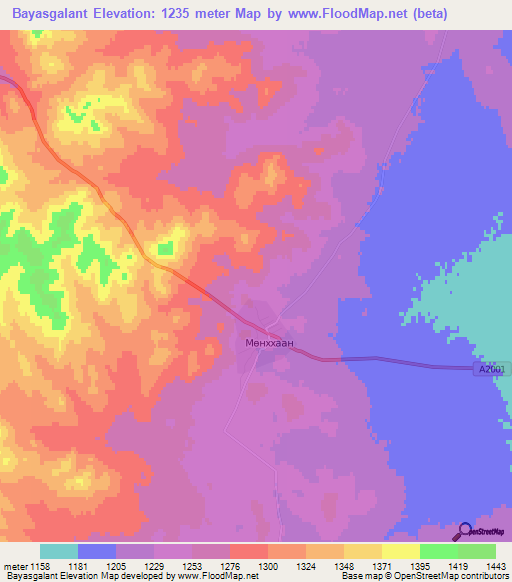 Bayasgalant,Mongolia Elevation Map