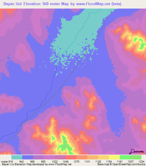 Bayan Uul,Mongolia Elevation Map