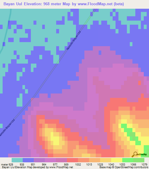 Bayan Uul,Mongolia Elevation Map