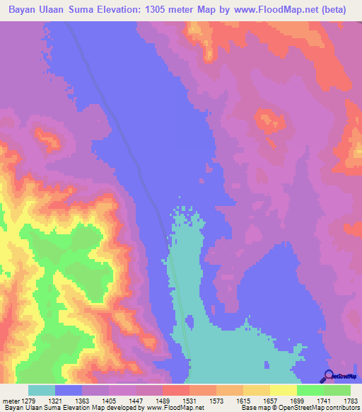 Bayan Ulaan Suma,Mongolia Elevation Map