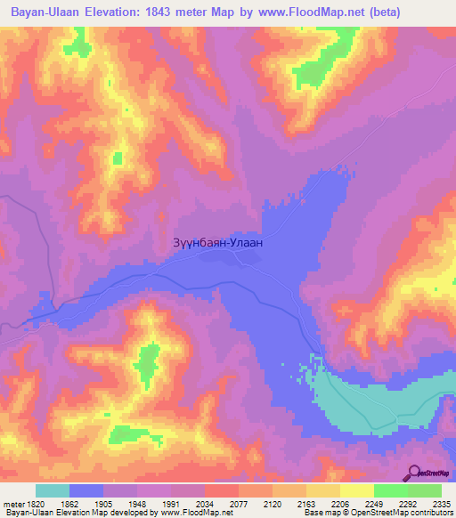 Bayan-Ulaan,Mongolia Elevation Map