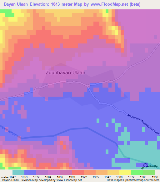 Bayan-Ulaan,Mongolia Elevation Map