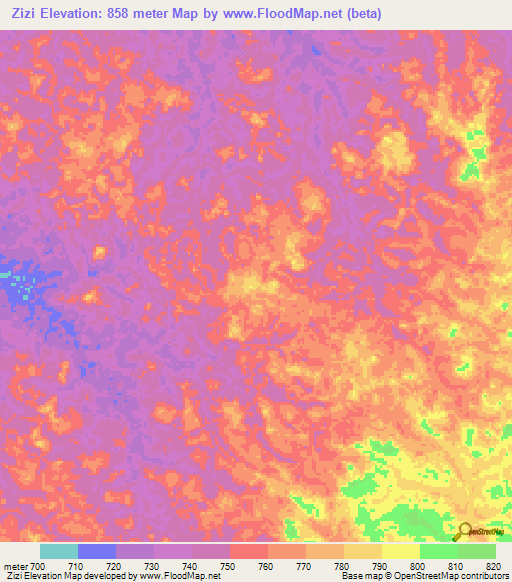 Zizi,Congo (Kinshasa) Elevation Map