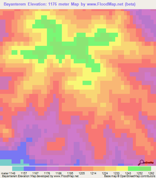 Bayanterem,Mongolia Elevation Map