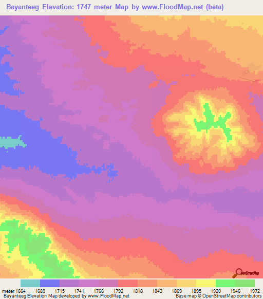 Bayanteeg,Mongolia Elevation Map