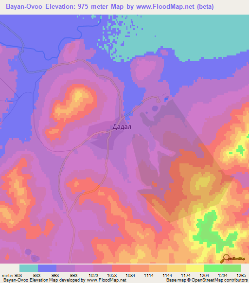 Bayan-Ovoo,Mongolia Elevation Map