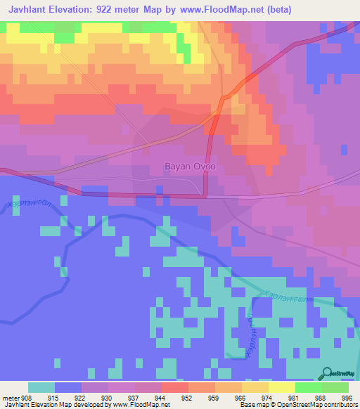 Javhlant,Mongolia Elevation Map