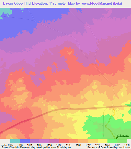 Bayan Oboo Hiid,Mongolia Elevation Map