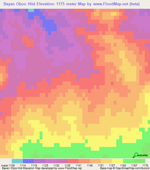 Bayan Oboo Hiid,Mongolia Elevation Map