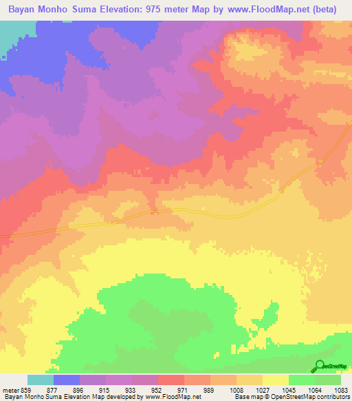 Bayan Monho Suma,Mongolia Elevation Map