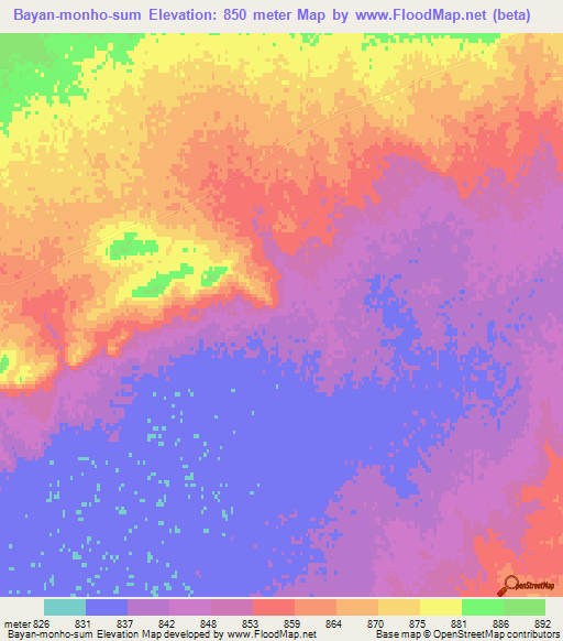 Bayan-monho-sum,Mongolia Elevation Map