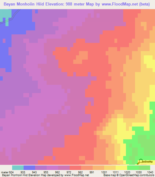 Bayan Monhoiin Hiid,Mongolia Elevation Map
