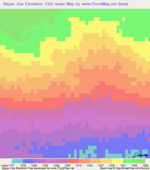 Bayan Jisa,Mongolia Elevation Map