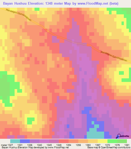 Bayan Hushuu,Mongolia Elevation Map