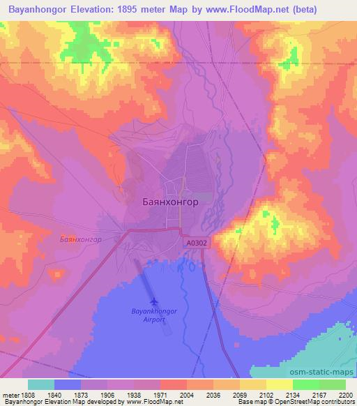 Bayanhongor,Mongolia Elevation Map