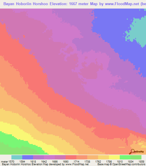 Bayan Hoboriin Horshoo,Mongolia Elevation Map