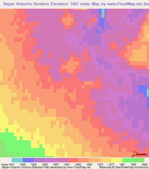 Bayan Hoboriin Horshoo,Mongolia Elevation Map