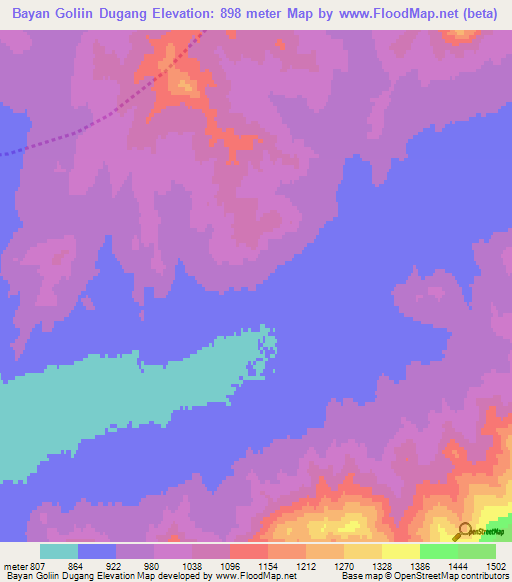Bayan Goliin Dugang,Mongolia Elevation Map
