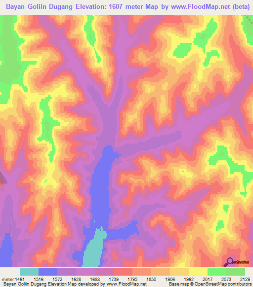 Bayan Goliin Dugang,Mongolia Elevation Map