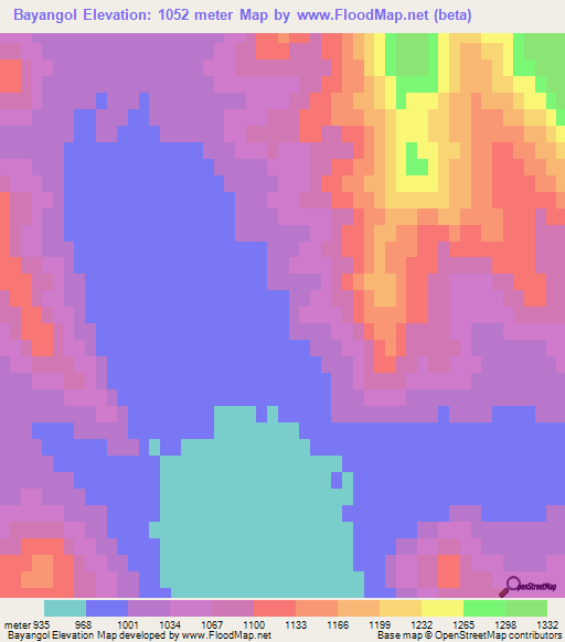 Bayangol,Mongolia Elevation Map