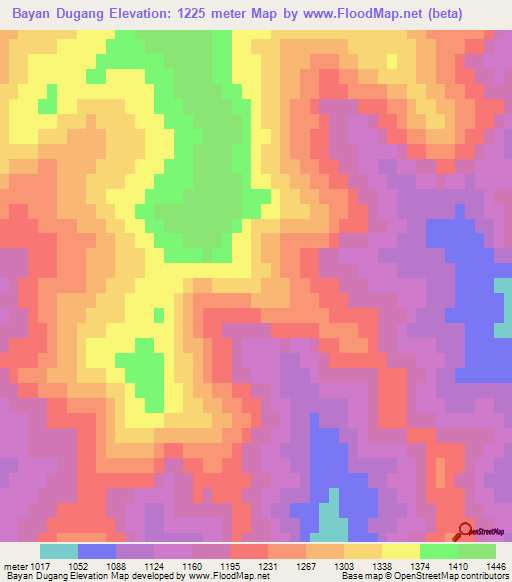 Bayan Dugang,Mongolia Elevation Map