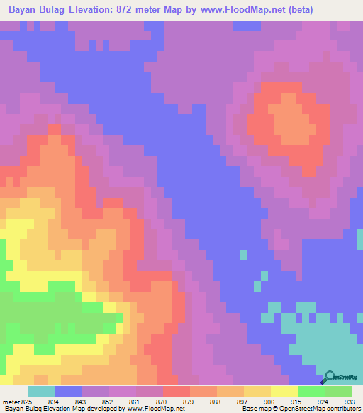 Bayan Bulag,Mongolia Elevation Map
