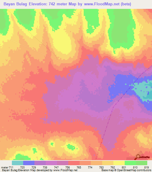 Bayan Bulag,Mongolia Elevation Map