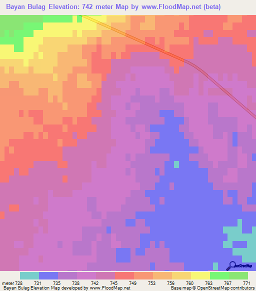 Bayan Bulag,Mongolia Elevation Map