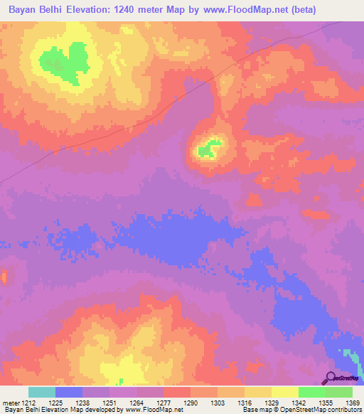 Bayan Belhi,Mongolia Elevation Map