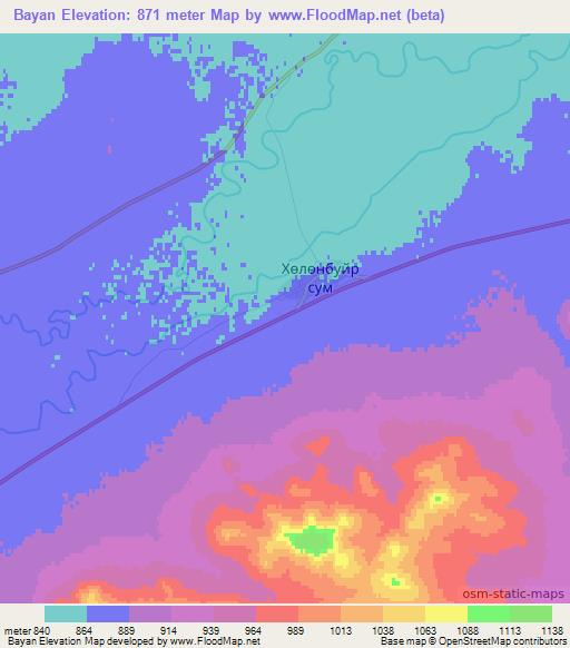 Bayan,Mongolia Elevation Map