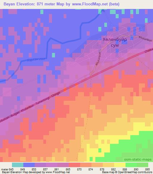 Bayan,Mongolia Elevation Map