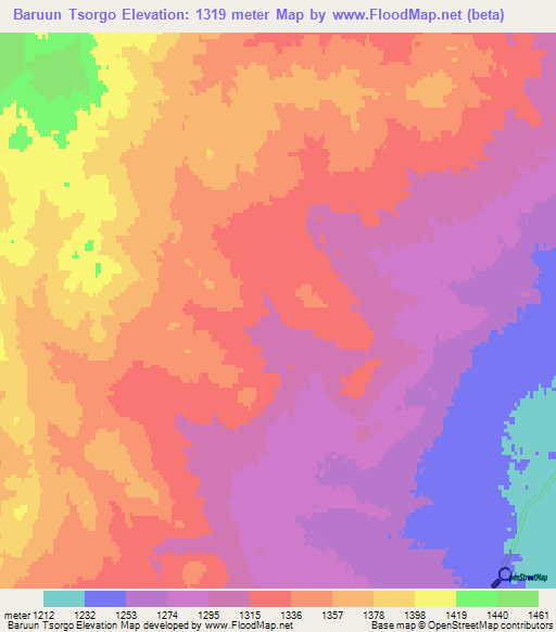 Baruun Tsorgo,Mongolia Elevation Map