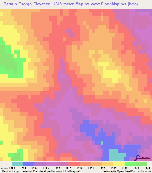 Baruun Tsorgo,Mongolia Elevation Map