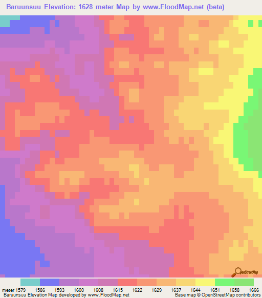 Baruunsuu,Mongolia Elevation Map
